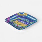 Lasst uns Party Bounce Neon Trampolin Park springe Pappteller (Gewinkelt)