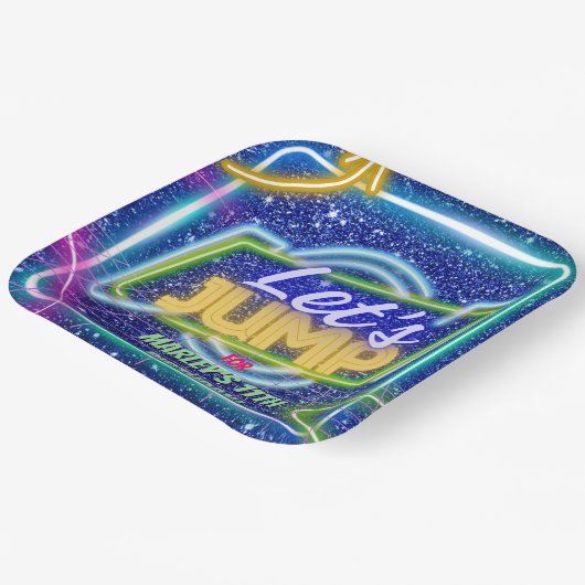 Lasst uns Party Bounce Neon Trampolin Park springe Pappteller (Gewinkelt)