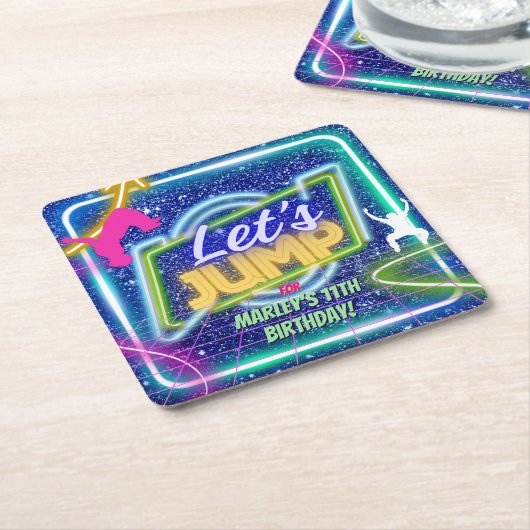 Lasst uns Party Bounce Neon Trampolin Park springe Rechteckiger Pappuntersetzer (angewinkelt)