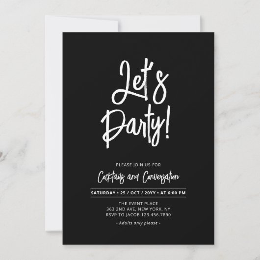 Lasst uns Party | Chic Brush Script jedes Occasion Einladung (Vorderseite)