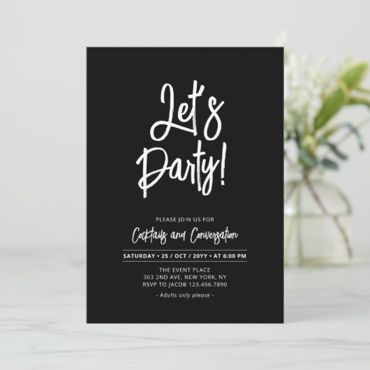 Lasst uns Party | Chic Brush Script jedes Occasion Einladung (Stehend Vorderseite)