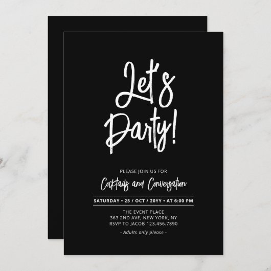 Lasst uns Party | Chic Brush Script jedes Occasion Einladung (Vorne/Hinten)