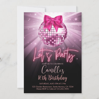 Lasst uns Party Disco Ball | Rosa Bogen Geburtstag Einladung
