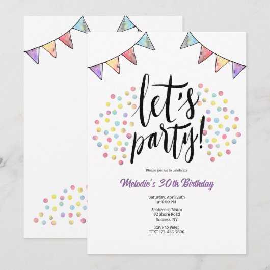 Lasst uns Party Einladung (Vorne/Hinten)