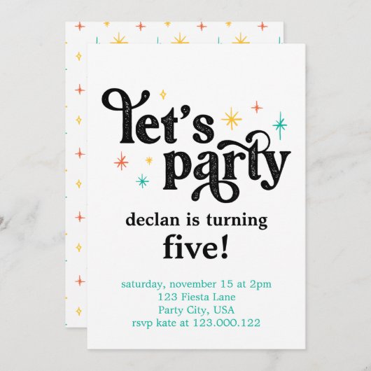 Lasst uns Party Einladung zum Geburtstag (Vorne/Hinten)