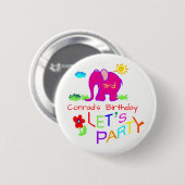 Lasst uns Party Elefanten farbenfrohen Namen & Alt Button (Vorne & Hinten)
