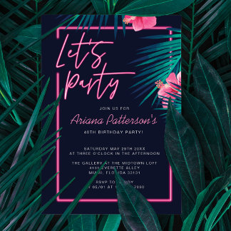 Lasst uns Party Elektrische Neon Pink Tropischen G Einladung