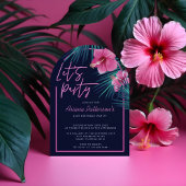 Lasst uns Party Elektrische Neon Pink Tropischen G Einladung