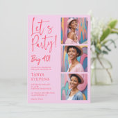 Lasst uns Party Foto rosa vierzig Geburtstag Einladung (Stehend Vorderseite)