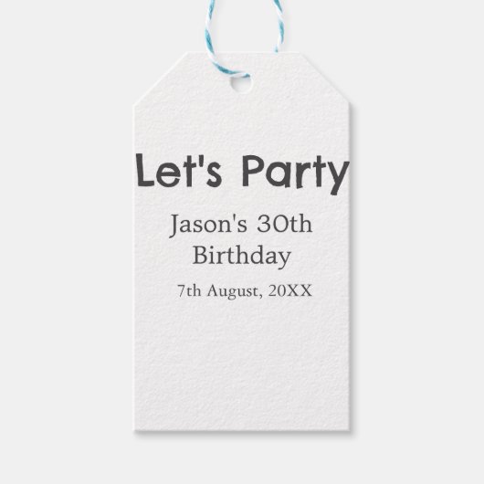 Lasst uns Party glücklich 30. Geburtstag, einfache Geschenkanhänger (Vorderseite)