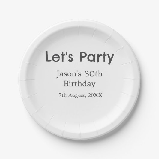 Lasst uns Party glücklich 30. Geburtstag, einfache Pappteller (Vorderseite)