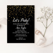 Lasst uns Party Gold Confetti auf Black Birthday P