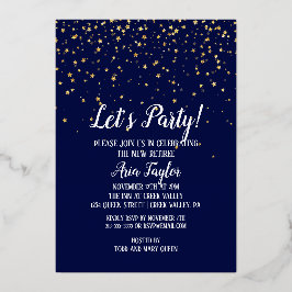 Lasst uns Party Gold Confetti auf Navy Blue Party Folieneinladung