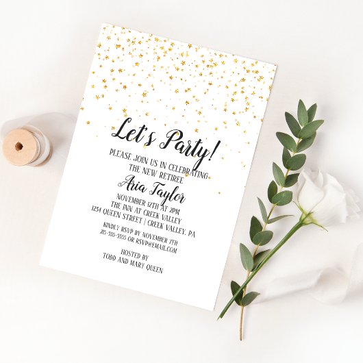 Lasst uns Party Gold Confetti Rente Party Einladung