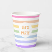 Lasst uns Party in den Rainbow-Streifen aus weißem Pappbecher (Vorderseite)