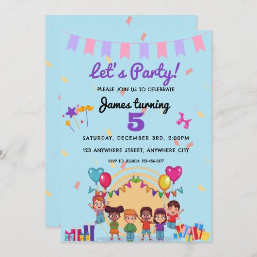 Lasst uns Party Kindergeburtstag Party Einladung (Vorne/Hinten)