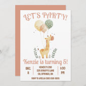 Lasst uns Party machen! Giraffe mit Balloons Gebur Einladung (Vorne/Hinten)