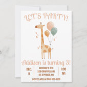 Lasst uns Party machen! Giraffe mit Balloons Gebur Einladung (Vorderseite)