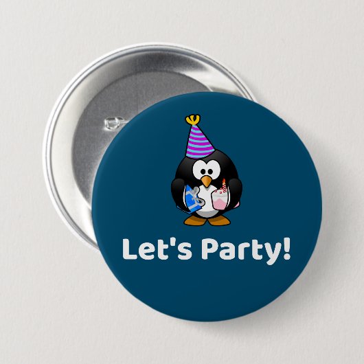 Lasst uns Party machen! Penguin Funny Birthday Par Button (Vorne & Hinten)