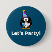 Lasst uns Party machen! Penguin Funny Birthday Par Button (Vorderseite)