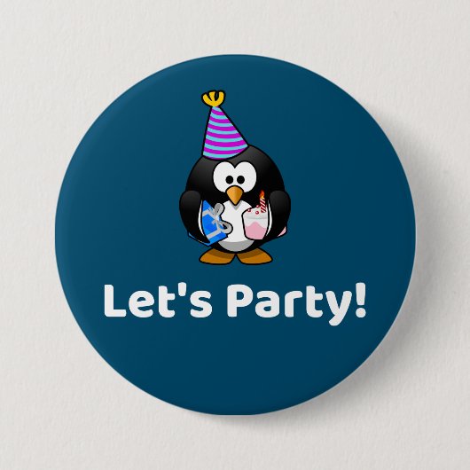 Lasst uns Party machen! Penguin Funny Birthday Par Button (Vorderseite)