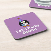 Lasst uns Party machen! Penguin Funny Birthday Par Getränkeuntersetzer (Linke Seite)