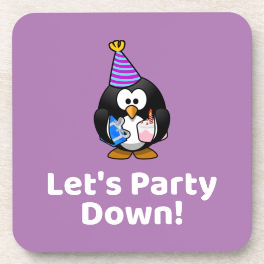 Lasst uns Party machen! Penguin Funny Birthday Par Getränkeuntersetzer (Vorderseite)