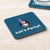 Lasst uns Party machen! Penguin Funny Birthday Par Getränkeuntersetzer (Linke Seite)