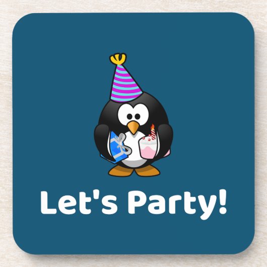 Lasst uns Party machen! Penguin Funny Birthday Par Getränkeuntersetzer (Vorderseite)