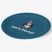 Lasst uns Party machen! Penguin Funny Birthday Par Pappteller (Schrägansicht)