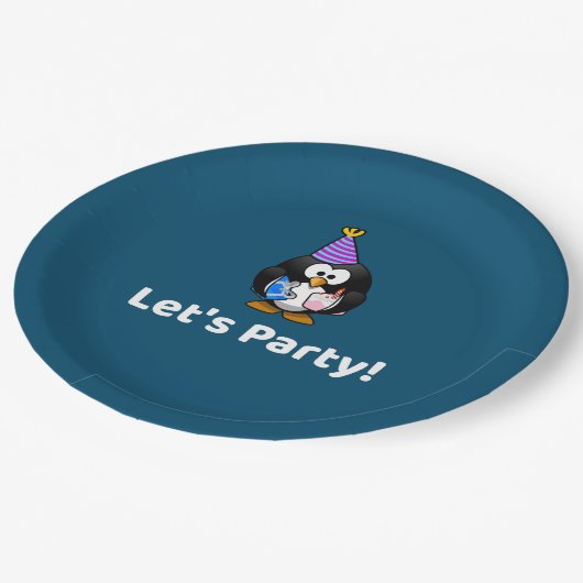Lasst uns Party machen! Penguin Funny Birthday Par Pappteller (Schrägansicht)