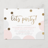 Lasst uns Party machen! | Rosa Blasen Gold Script  Einladungspostkarte (Vorderseite)