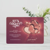 Lasst uns Party machen! Rose Gold Hearts Save the  Date (Stehend Vorderseite)