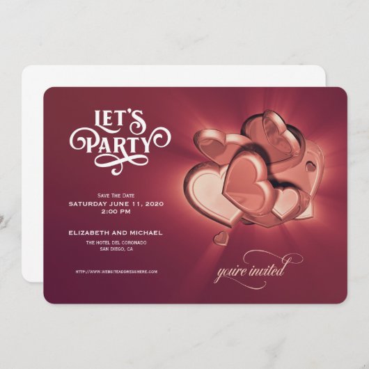 Lasst uns Party machen! Rose Gold Hearts Save the Save The Date (Vorne/Hinten)