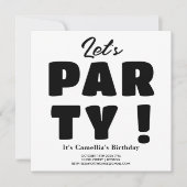 Lasst uns Party machen! Schwarz & Weiß Strickfett Einladung (Vorderseite)