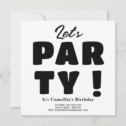 Lasst uns Party machen! Schwarz & Weiß Strickfett Einladung (Vorderseite)