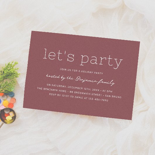 Lasst uns Party | Modern Red Christmas Holiday Par Einladung