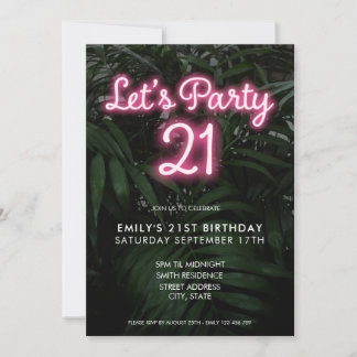 Lasst uns Party Moderne Neon 21. Geburtstag Einladung