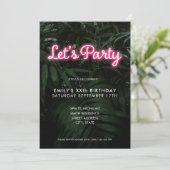 Lasst uns Party Moderne Neon Geburtstag Einladung (Stehend Vorderseite)