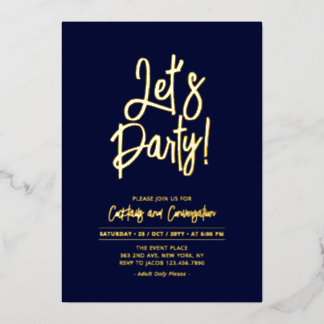 Lasst uns Party | Navy Blue Chic Script Party Even Folieneinladung