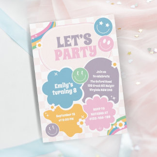 Lasst uns Party Pastel Retro am Geburtstag lächeln Einladung