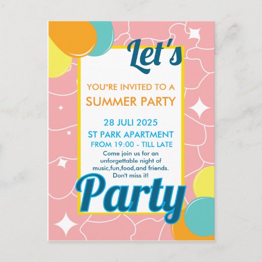 Lasst uns Party Postkarte (Vorderseite)
