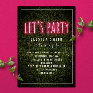 Lasst uns Party Print Pink Neon Boxwood Geburtstag Einladung