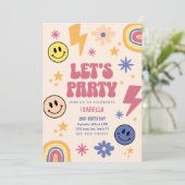 Lasst uns Party Rainbow Stars Kindergeburtstag Einladung (Stehend Vorderseite)