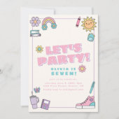 Lasst uns Party Rosa Lila Symbole einladen Einladung (Vorderseite)