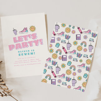 Lasst uns Party Rosa Lila Symbole einladen Einladung