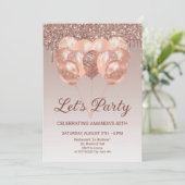 Lasst uns Party Rose Gold Balloons Geburtstag Einladung (Stehend Vorderseite)