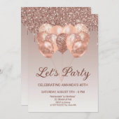 Lasst uns Party Rose Gold Balloons Geburtstag Einladung (Vorne/Hinten)