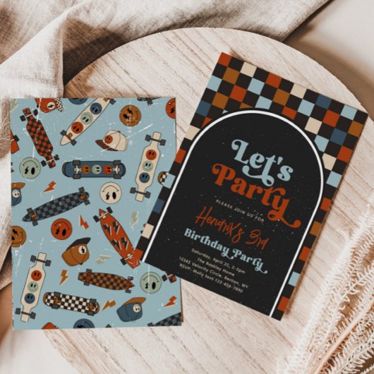 Lasst uns Party Skateboard Geburtstag Einladung