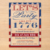 Lasst uns Party wie 1776 machen | 4. Juli Party Acryleinladungen (Vorderseite)